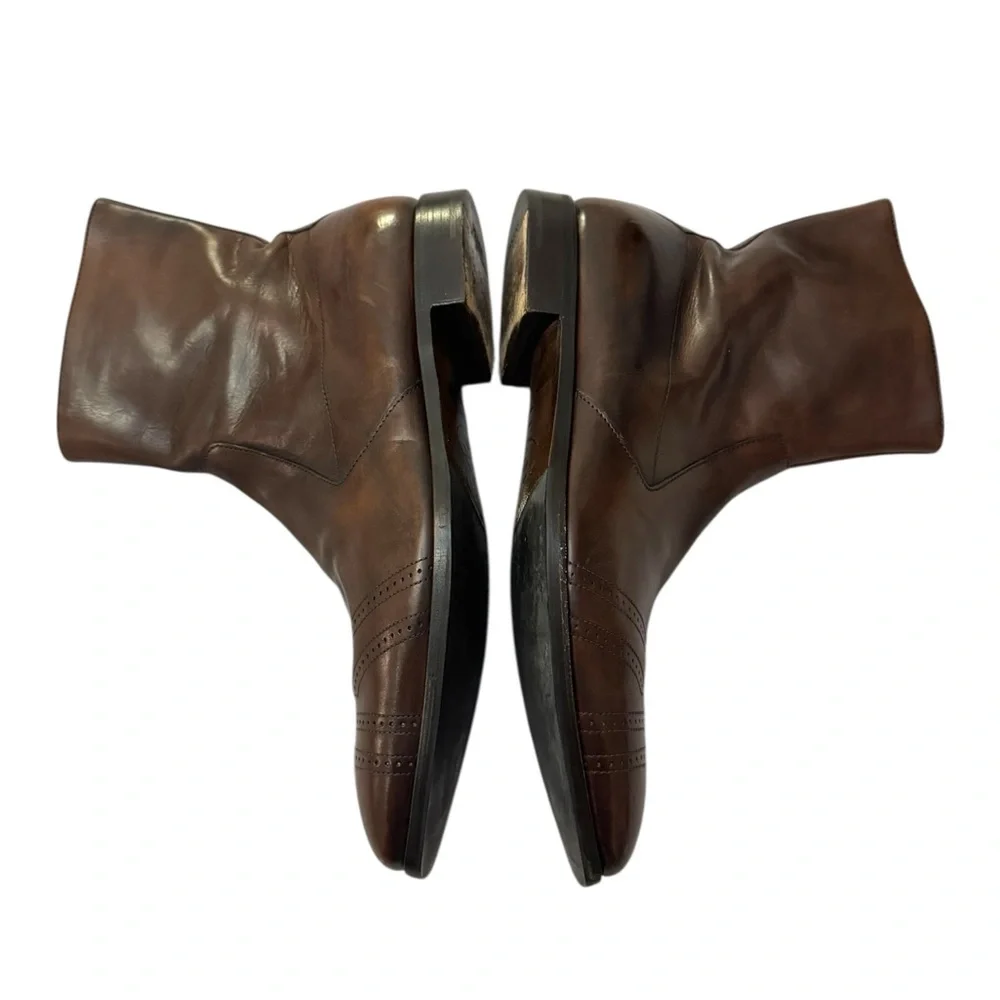 Prada Brown Leather Ankle Boots Brogue Detail Size 8